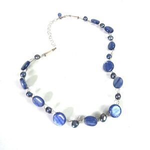 Handmade Artisan Sterling Silver Blue Beaded Genuine Pearl Necklace Wire Woven